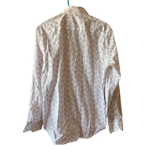 James Tattersall London  Button up shirt White w/ leaf pattern  Size 16 34/35 - Picture 5 of 5